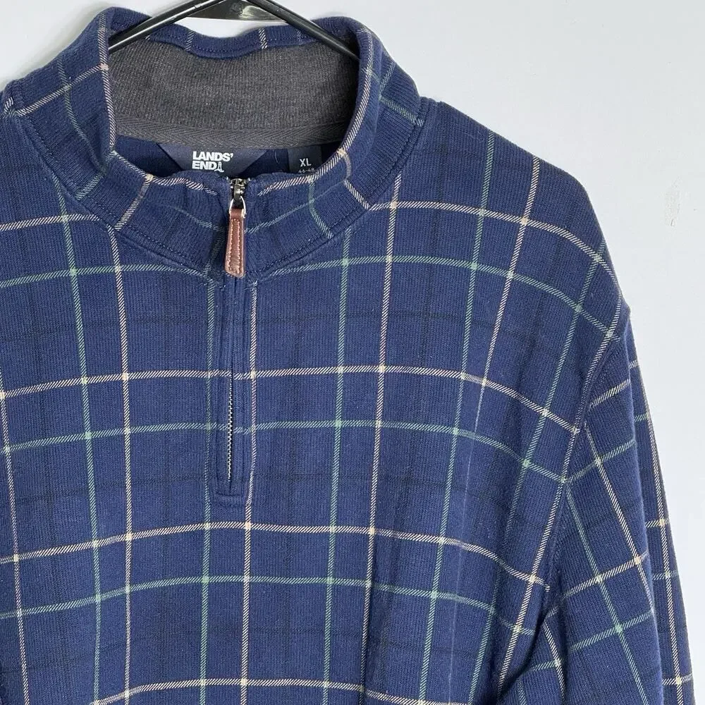 Lands’ End Lot Of 2 Mens Long Sleeve Plaid XLT Polo & XL Quarter Zip Pullover